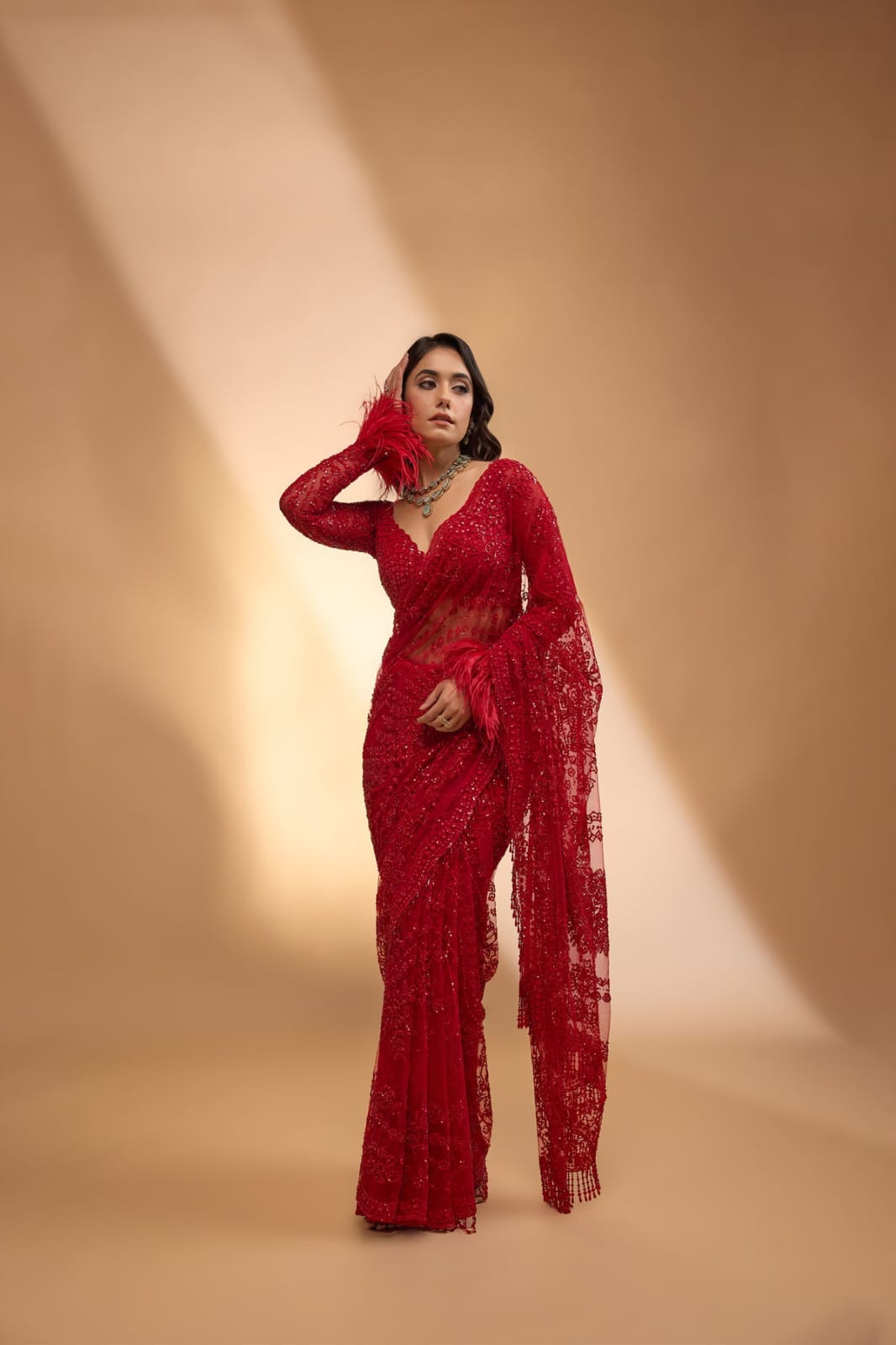 Bollywood Sequins Embroidered Butterfly Net Designer Saree